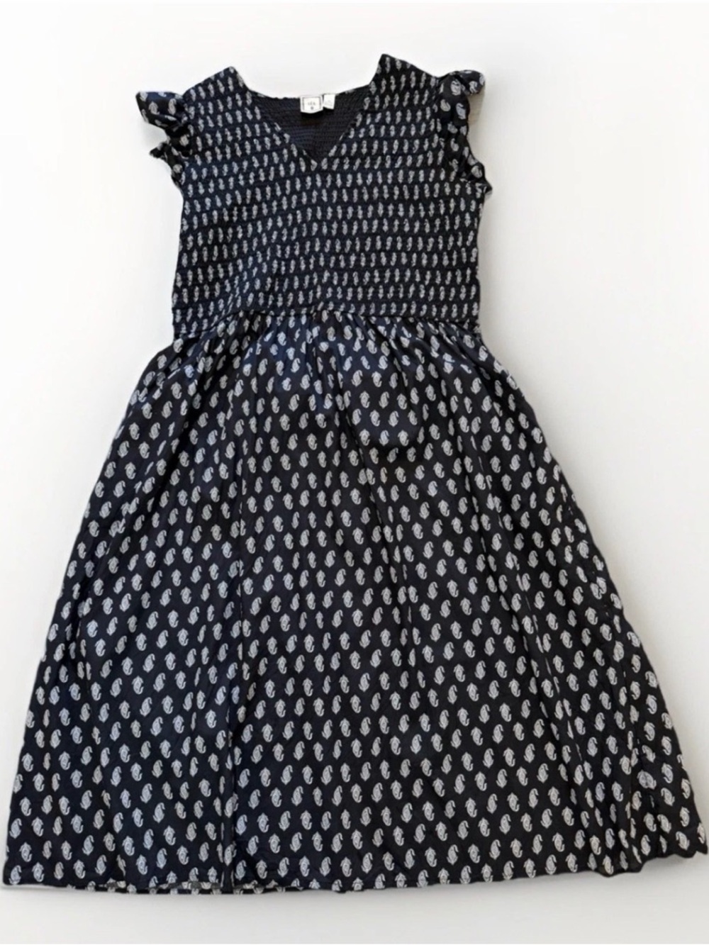 Plus Size Maxi Dress Sz 2X Lea Black Smocked Flutter Ruffle Sleeve 100% Cotton
